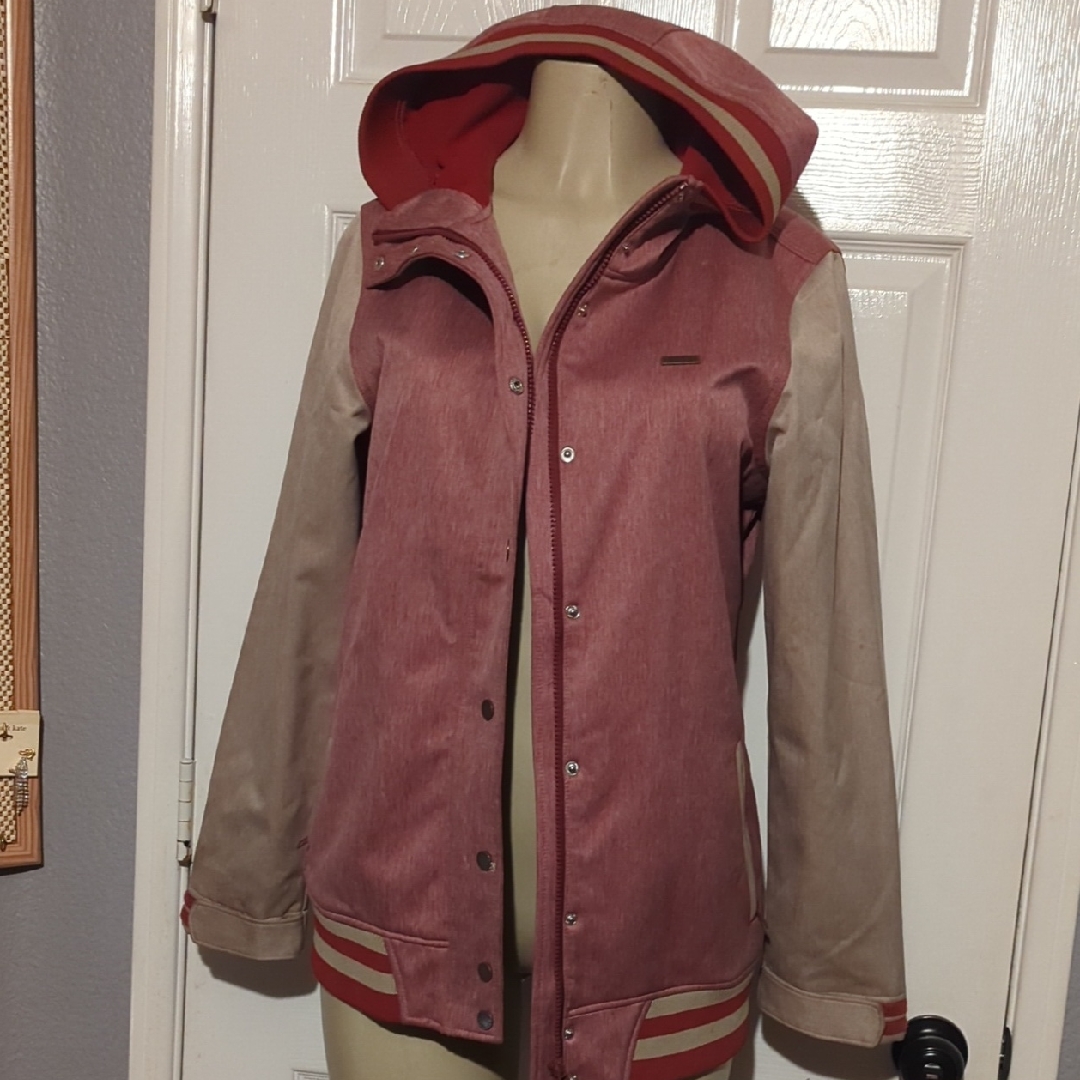 Women's Red And Tan Hooded Jacket
